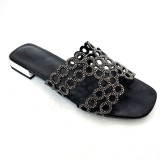 Customized Order African Women Summer Sandals Rhinestones Thick Heel Sandals Slippers Cushioned Retros for Autumn Spring