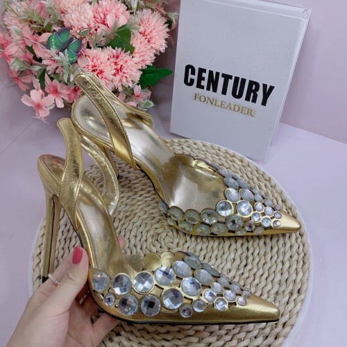 Stiletto Rhinestones Shoes Ladies Elegant Pointed Sandals Handmade Customize Large Size 43 Wedding Heels