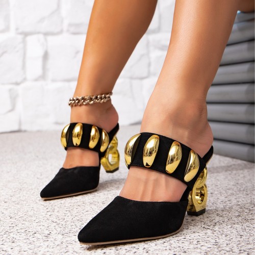 2025 New Personalized Thick Heel Gold Buckle High Heels Custom Suede Metal Buckles Sandals Comfortable Simple Sandals for Women