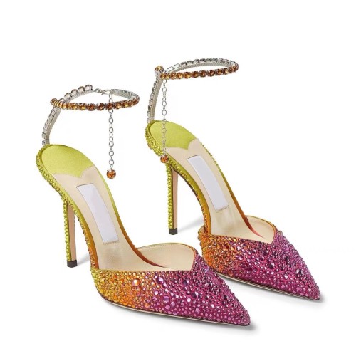Fashion Luxury Quality Women Heels Shoes Rhinestone Gradient Design Sexy Pointed Toe Shoe High Heels Sandals