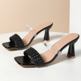 Xuanhui 2025 New Summer Sexy Square Head 8cm High Heel Shoes Sandals Women Slides slippers