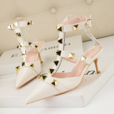 New Women Fashion Sexy Slim Fit High Heeled Sandals Rockstud Rome Sandals