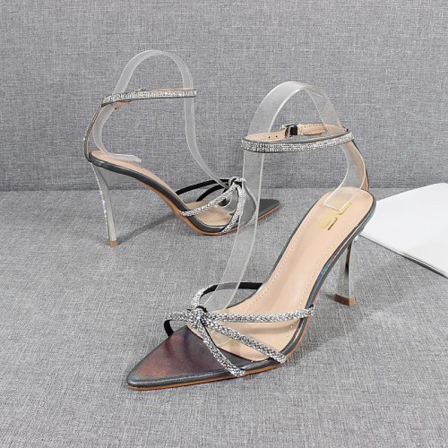Hot Selling Ladies Summer Fashion Stiletto Heels Sandals 9.5cm 42 Large Women's Rhinestone Open Toe Winter Lace-Up Sandal