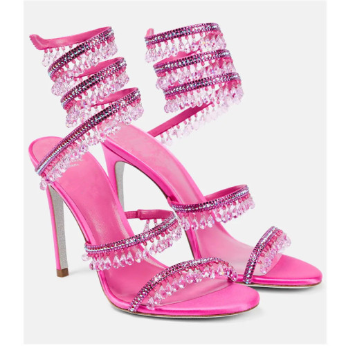 Fashion New Snake Shaped Thin High Heeled Shoes Crystal Pendant Heels Pumps Rhinestone Tassel Stiletto Heel Sandals for Women