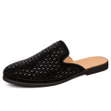 Golden Color Fashion Good Looking Men Mules Casual Shoes Low Heels Diamond Upper Men Half Shoes