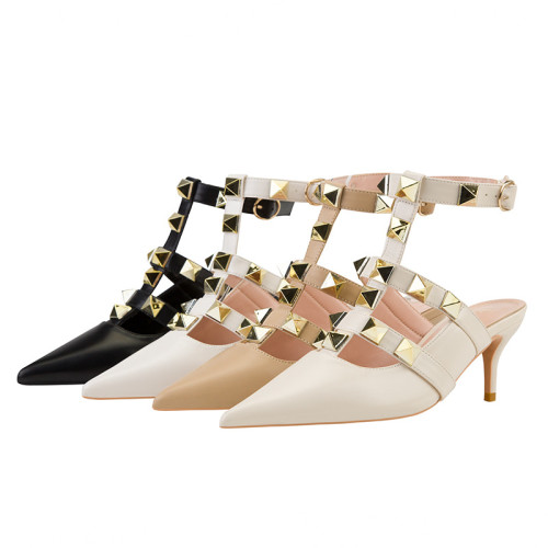 Women New Fashion Kitten Heeled Sandals Ladies Pumps Pointed Toe Rome Styles Rock Stud Gothic Sexy Sandals