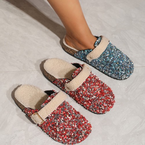 Fashion Women's Sequin Glitter Home Indoor Soft Anti Slip Slippers Home Indoor Shoes