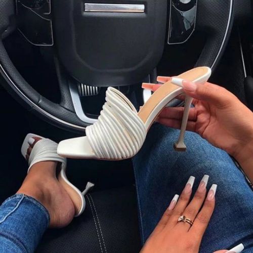 Fashion Summer High Thin Heel Women Sandals Square Toe Party Dress Shoes Ankle Strap High Heeled Sandals Sexy