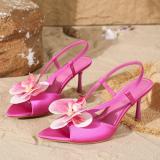 BUSY GIRL BY04 Pink Pointed Toe Flower Mid Heel Kitten Heels High Heels Sandals Shoes for Women Ladies Slingbacks Summer 2025