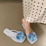 Women's Open Toe Flat-Bottom Slippers Niche Petal Beach Flip-On for Summer Vacation Seaside Flip-flops