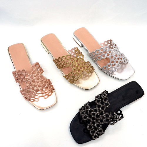 Customized Order African Women Summer Sandals Rhinestones Thick Heel Sandals Slippers Cushioned Retros for Autumn Spring