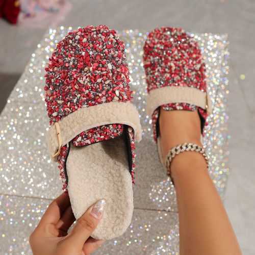 Fashion Women's Sequin Glitter Home Indoor Soft Anti Slip Slippers Home Indoor Shoes