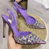Stiletto Rhinestones Shoes Ladies Elegant Pointed Sandals Handmade Customize Large Size 43 Wedding Heels