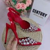 Stiletto Rhinestones Shoes Ladies Elegant Pointed Sandals Handmade Customize Large Size 43 Wedding Heels