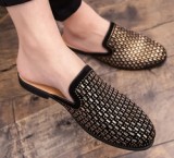 Golden Color Fashion Good Looking Men Mules Casual Shoes Low Heels Diamond Upper Men Half Shoes