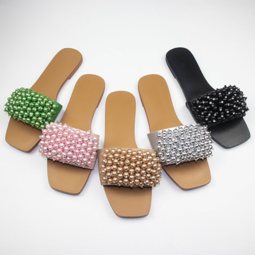 OEM/ODM Sexy Temptation Fashion Pearls Flat Outdoor Sandals Breathable Slides Autumn Summer Beach Sandals