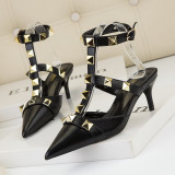 New Women Fashion Sexy Slim Fit High Heeled Sandals Rockstud Rome Sandals