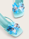 BUSY GIRL CXX05 Black Orchid Flower square Toe 10cm Heeled Sandals slippers Flip Flop Mules High Heels Shoes for Women New 2025