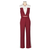Summer Casual Two Pieces Pants Suit With Sleeveless Crop Top Shirt and High Waist Straight Leg Pant