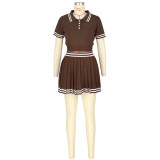 Casual Stretch Multi Color Knitted Two Pieces Skirt Set With Knit Crop Top t Shirt and Short Knit Skirt Pleated Skirt