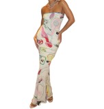 CUTENOVA Z612DS01 Women's New Summer Sexy Hot Girl Sexy Printed Sleeveless Strapless Sexy Maxi Dress for Women