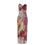Cutenova Z519DS11 Sexy Summer Backless Lace up Halter Split Backless Dress Lady Elegant Maxi Dress