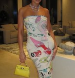 CUTENOVA Z612DS01 Women's New Summer Sexy Hot Girl Sexy Printed Sleeveless Strapless Sexy Maxi Dress for Women