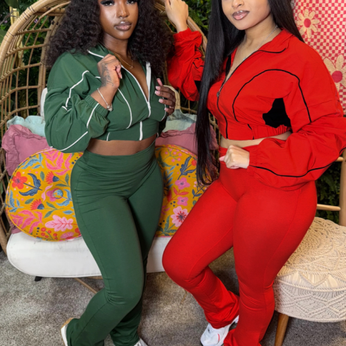 G00609C 2025 Autumn Hot Sale Women Contrast Color Pants Sets