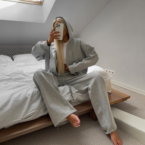 European and American Style Casual Cotton Sweatshirt Set Classic Hooded Autumn Winter Outdoor Running Sports Set for Women