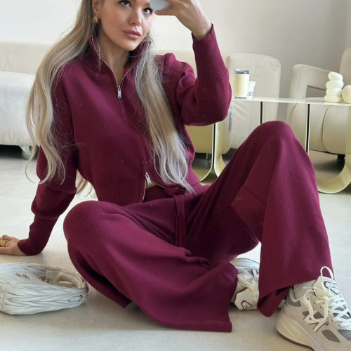 European Station Knitted Sports Suit for Women Spring and Autumn New Fashionable Design Sense Youthful Internet Celebrity Casual Two-Piece Set
