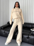 Autumn Winter New European and American Style Sporty Hooded Zipper Cotton Sweatshirt Simple Casual Slimming Jacket Two-Piece Set