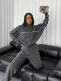 Autumn Winter New European and American Style Sporty Hooded Zipper Cotton Sweatshirt Simple Casual Slimming Jacket Two-Piece Set