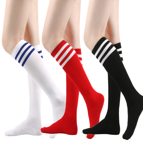 Summer Style Three-Stripe Mid-Calf Socks for Women Black Cotton Knee-High Socks Striped Socks European and American Performance Socks Calf Socks JK