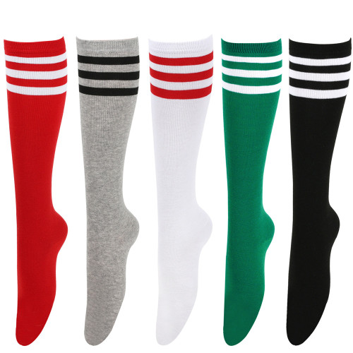 Summer Style Three-Stripe Mid-Calf Socks for Women Black Cotton Knee-High Socks Striped Socks European and American Performance Socks Calf Socks JK