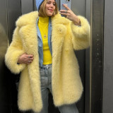 New Cross-Border Fur Coat for Women, Autumn and Winter Warm Suit Collar Faux Fur Coat, Mid-Length Fox Fur Coat