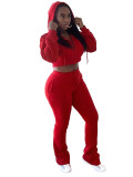 HR25057 European and American Fashion Women's Fleece Hooded Sweatshirt Cardigan Slim Fit Layered Flared Pants Two-Piece Set