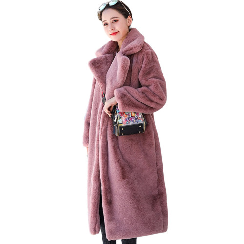 Fur Coat Extra Long Plus Size Women's Faux Rabbit Fur Coat Warm Winter Fur Coat