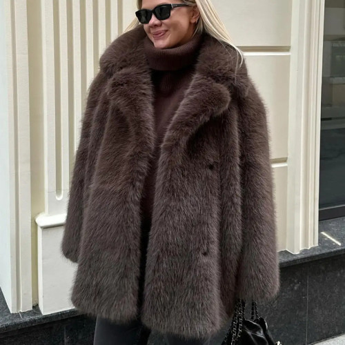 New Cross-Border Fur Coat for Women, Autumn and Winter Warm Suit Collar Faux Fur Coat, Mid-Length Fox Fur Coat