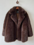 New Cross-Border Fur Coat for Women, Autumn and Winter Warm Suit Collar Faux Fur Coat, Mid-Length Fox Fur Coat