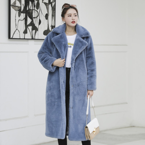 Fur Coat Extra Long Plus Size Women's Faux Rabbit Fur Coat Warm Winter Fur Coat