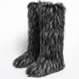 25 New High Boots Knee-High Snow Boots Warm Imitation Raccoon Fur Boots Y2K Fur Boots Hot Girl Boots RA5015