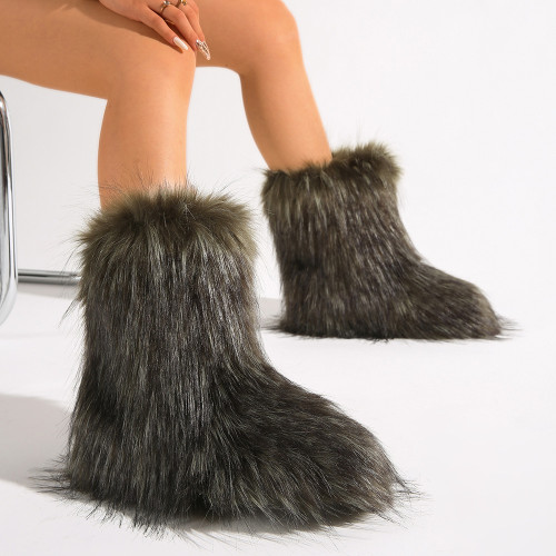 European and American Style Plush Snow Boots for Women Winter Non-Slip Furry Shoes Imitation Raccoon Fur Warm Y2K Plus Size