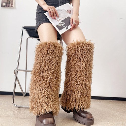 25 New Y2K Subculture Hot Girl Leg Warmers Fur Furry Sock Covers Autumn Winter Sweet Girl Beach Wool Leg Warmers
