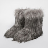 European and American Style Plush Snow Boots for Women Winter Non-Slip Furry Shoes Imitation Raccoon Fur Warm Y2K Plus Size
