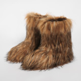 European and American Style Plush Snow Boots for Women Winter Non-Slip Furry Shoes Imitation Raccoon Fur Warm Y2K Plus Size