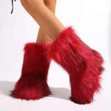 European and American Style Plush Snow Boots for Women Winter Non-Slip Furry Shoes Imitation Raccoon Fur Warm Y2K Plus Size