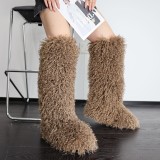 New High Boots Knee-High Snow Boots Women Warm Long Plush Imitation Beach Wool Trendy Furry Boots Knee Boots