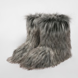European and American Style Plush Snow Boots for Women Winter Non-Slip Furry Shoes Imitation Raccoon Fur Warm Y2K Plus Size