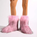 European and American Style Plush Snow Boots for Women Winter Non-Slip Furry Shoes Imitation Raccoon Fur Warm Y2K Plus Size