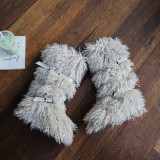 European and American Style Furry Snow Boots 25 New Warm High Tube Cross Strap Rivet Non-Slip Cotton Boots Set MO40125